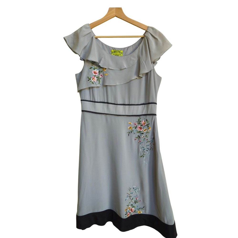Anthropologie Floreat Dress 10 acts 8 Garden Floral Embroidered 100% Silk Fairy - Picture 1 of 10